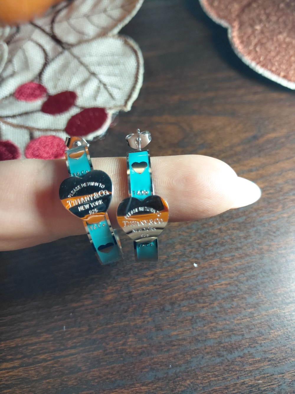Fashion Jewlary Blue Heart Hoop Earrings -